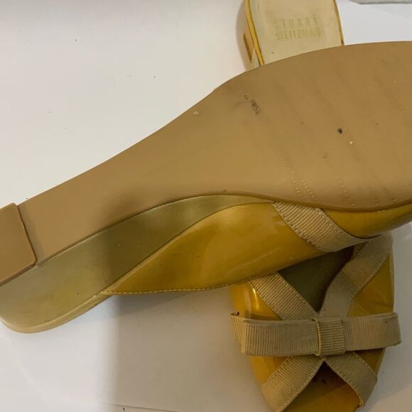 Stuart weitzman Vintage 80s Yellow  Short Pumps Fabric Bow Detail Peep Toe - Picture 8 of 10